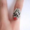 Nepal Handmade 925 Silver Red Coral Dragon Ring