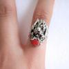 Nepal Handmade 925 Silver Red Coral Dragon Ring