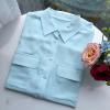 Women 100% Silk Solid Color Basic Simple Style Pockets Blouse Shirt Top